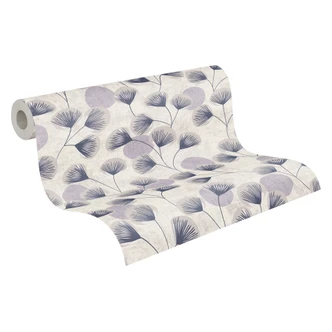 Carta da parati in tessuto non tessuto effetto cemento - sottile disegno a foglia in tonalità greige e naturale 