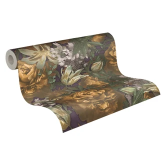 A.S. Création Bloemenbehang PintWalls Vliesbehang Geel Groen Grijs 