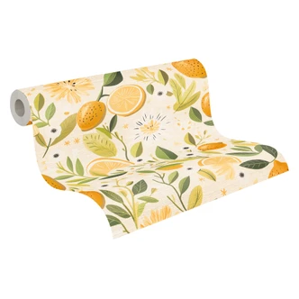 Zitronen-Tapete Beige Gelb Grün - Vliestapete mit Obstmotiv mediterran Zitronen-Tapete Beige Gelb Grün - Vliestapete mit Obstmotiv mediterran