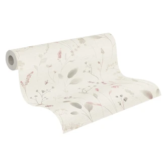 Wiesenblumen-Tapete Rosa Beige Weiß - Vliestapete mit floraler Aquarelloptik Wiesenblumen-Tapete Rosa Beige Weiß - Vliestapete mit floraler Aquarelloptik