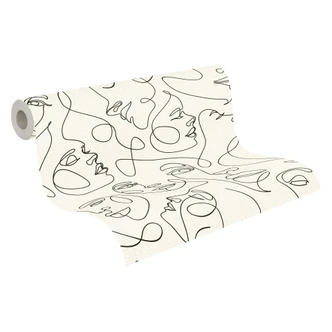 Gesichter-Tapete Line-Art Creme Schwarz - Vliestapete modern abstrakt Kunst Gesichter-Tapete Line-Art Creme Schwarz - Vliestapete modern abstrakt Kunst