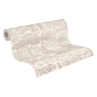 Landschafts-Tapete Creme Taupe - Vliestapete mit Naturmotiv illustriert Landschafts-Tapete Creme Taupe - Vliestapete mit Naturmotiv illustriert