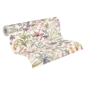 Vliestapete florales Aquarell-Design mit Blüten & Schmetterlingen in Pastell Vliestapete florales Aquarell-Design mit Blüten & Schmetterlingen in Pastell