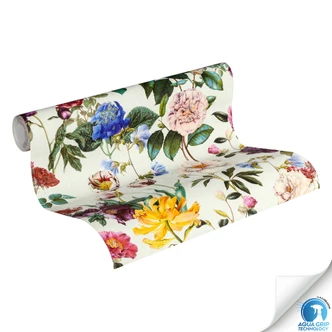 Papier peint avec fleurs multicolores sur crème - papier peint intissé à fleurs - tapisserie sans colle 