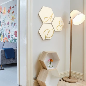 Hexagon Letters - Alu-dibond goudeffect wit 