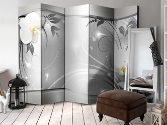 Kamerscherm - Zilveren abstractie, 5-delig - 225x172 cm 