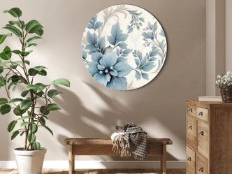 Rundes Leinwandbild Türkise Blumen in Retro-Ambiente | Florale Ornamente 