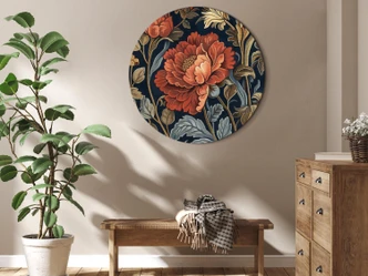 Rundes Leinwandbild Retro Blumenmuster im Kelim-Sti 