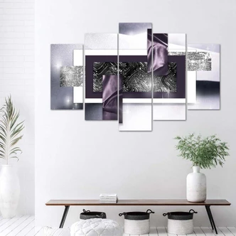 Leinwandbild 5 teilig, Abstrakt Violett Grau 