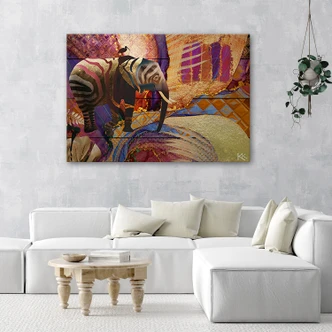 Canvasbillede, gylden elefant abstrakt 