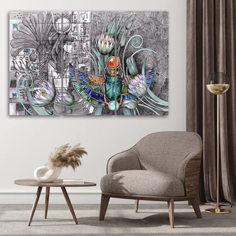 Leinwandbild 3 teilig, Ägyptische Hieroglyphen und Skarabäen 
