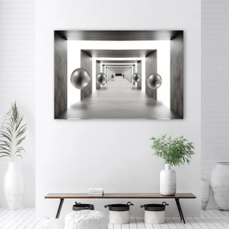 Leinwandbild, Tunnel Silber 3D Kugeln 