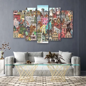 Leinwandbild 5 teilig, Fröhliche Stadt 