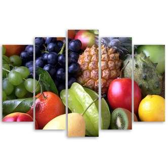 5 stykke lærredstryk farvede frugter 5 stykke lærredstryk farvede frugter