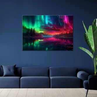 Leinwandbild, Aurora borealis vor einem Berghintergrund 