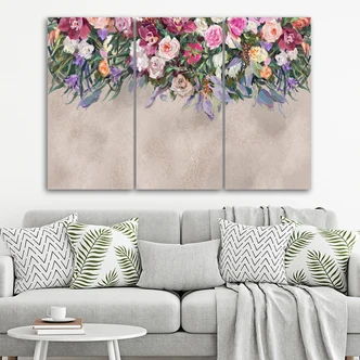 Leinwandbild 3 teilig, Blumen überwachsen 
