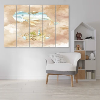 Leinwandbild 5 teilig, Fliegerwal und Schiff 
