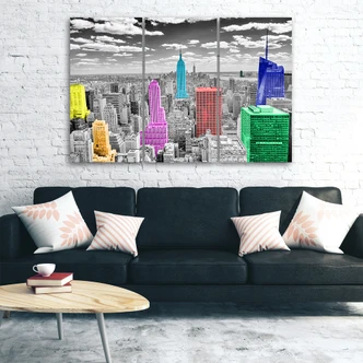 Leinwandbild 3-teilig, New York City Bunt Panorama 