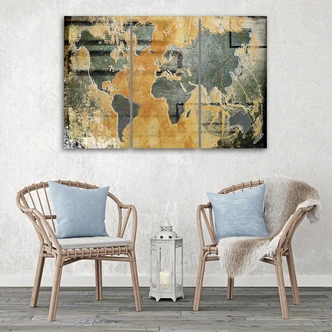 3-delig canvas retro wereldkaart 