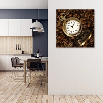 Leinwandbild, Kaffeebohnen und Uhr 