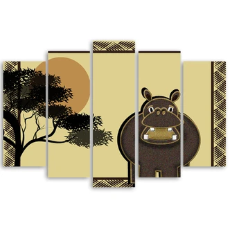 Leinwandbild 5 teilig, Hippo Nilpferd Kinder 
