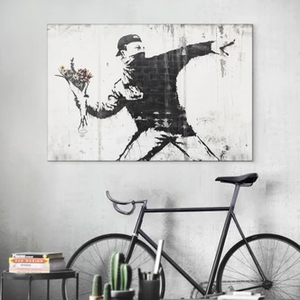 Wandbild Banksy - Der Blumenwerfer - Alu-Dibond  