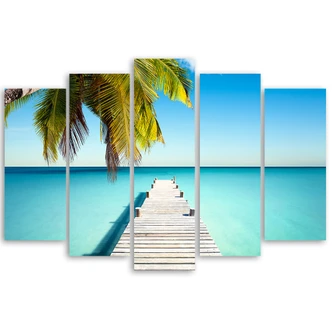 5-delige canvas print Tropisch strand met palmbomen 