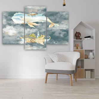 Leinwandbild 3 teilig, Fliegerwal und Schiff 