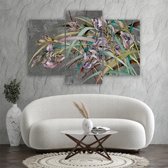 Leinwandbild 3 teilig, Iris Blumen im Wind 
