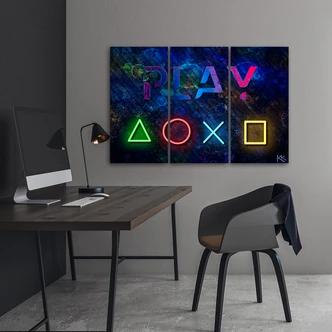 Leinwandbild 3 teilig, Die Controller -Tasten und das Inschrift spielen 