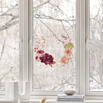 Fensterbild Blütenpracht im Herbstkranz | Florale Fensterdeko Fensterbild Blütenpracht im Herbstkranz | Florale Fensterdeko