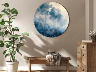 Rundes Leinwandbild Wald | neblige Baumlandschaft im Illustrativen Sti - Märchenwald 