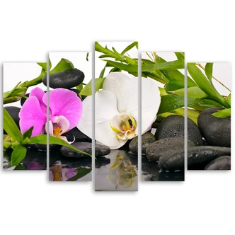 5 stykke lærred print Zen blomster bambus sten 