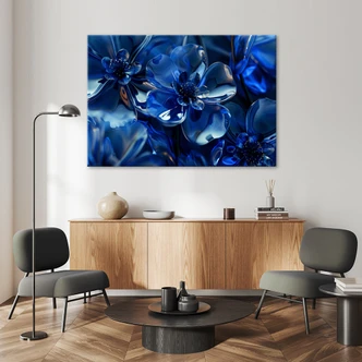 Leinwandbild, Blaue Glasblumen 3D 