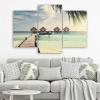 Leinwandbild 3-teilig, Strand Palmen Tropen 