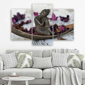 Leinwandbild 3-teilig, Buddha Zen Blumen Violett 
