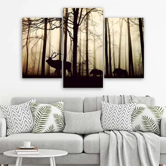 Leinwandbild 3-teilig, Wald Hirsche Tiere Natur 