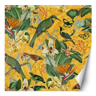 Fototapete, Vogel Tropischer Grünpflanze Blatt Gelb - Andrea Haase 