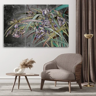 Leinwandbild 3 teilig, Iris Blumen im Wind 