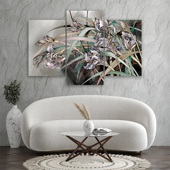 Leinwandbild 3 teilig, Iris Blumen im Wind 