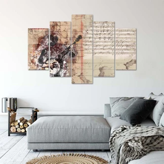 Leinwandbild 5 teilig, Abstrakt Gitarre Musik Vintage 