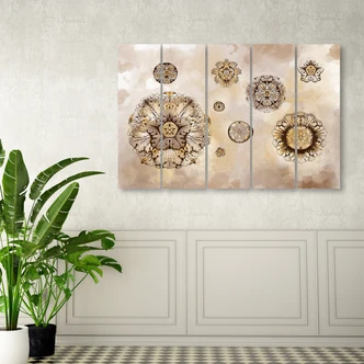 Leinwandbild 5 teilig, Florale geometrische Formen 