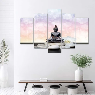 Leinwandbild 5 teilig, Zen Buddha Steine 