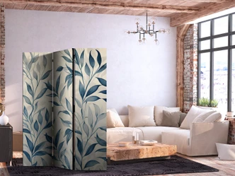 Paravent, Raumteiler freistehend, Trennwand - Leaves in Blue Colors - Delicate Botanical Motif 