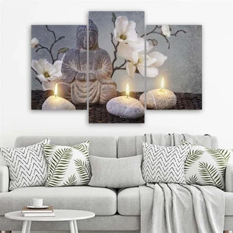 Leinwandbild 3-teilig, Buddha Orchidee Blumen Natur 