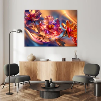 Leinwandbild, Glänzende Blumen auf Leinwand 
