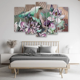 Leinwandbild 5 teilig, Heilige Lotos und Fanter 
