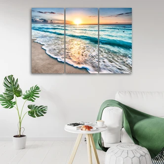 3-delige canvas print, zee strand zonsondergang 