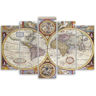 Stampa su tela 5 pezzi Mappa del vecchio mondo vintage 