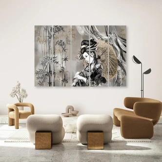 Leinwandbild 5 teilig, Geisha und Bambus 